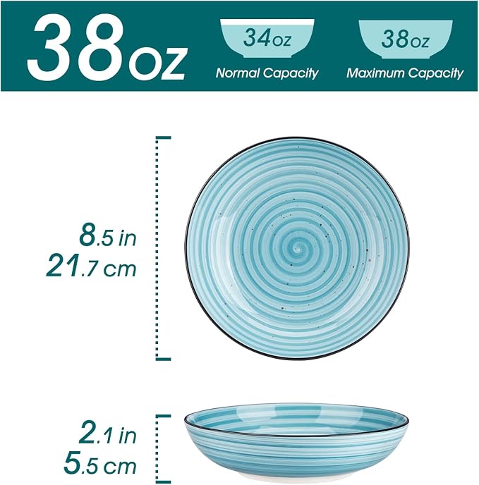 vancasso Bonbon Pasta Bowls Set of 6, 38 Oz Ceramic Salad Bowls, Wide and - Image 2