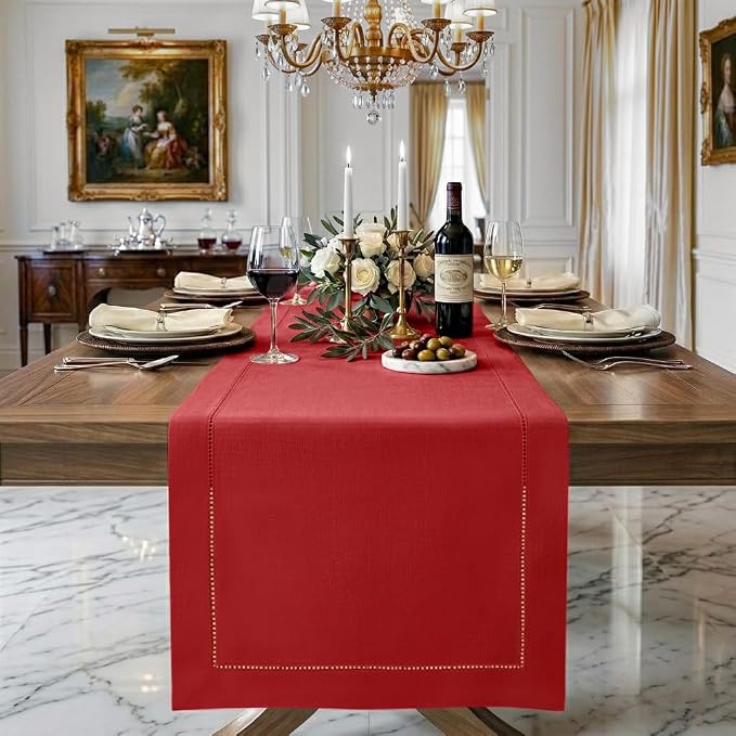 Signature Linen™ by D'Moksha Racing Red Table Runner 120 Inches Long, 100% Pure by DMokshaHomes