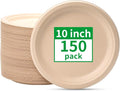 Compostable Paper Plates 10 Inch | Unbleached Brown, Disposable Biodegradable by RACETOP