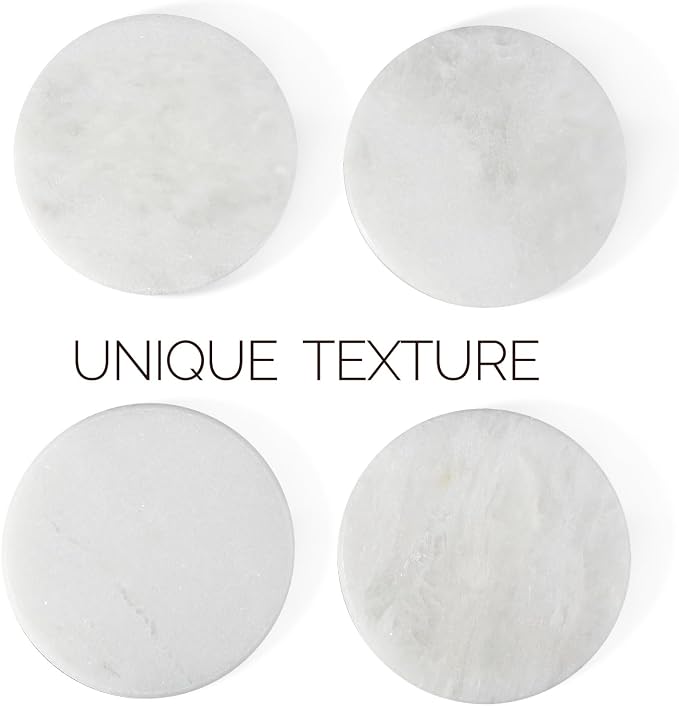 Marble Coaster Set of 4, Round White Coasters, Heat Resistant Coaster - Image 4