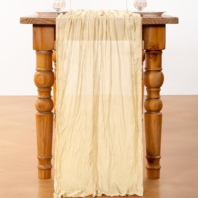 DeZerlor Beige Cheesecloth Table Runners 6 Pack Summer Boho Runners | 120Inches - Image 5