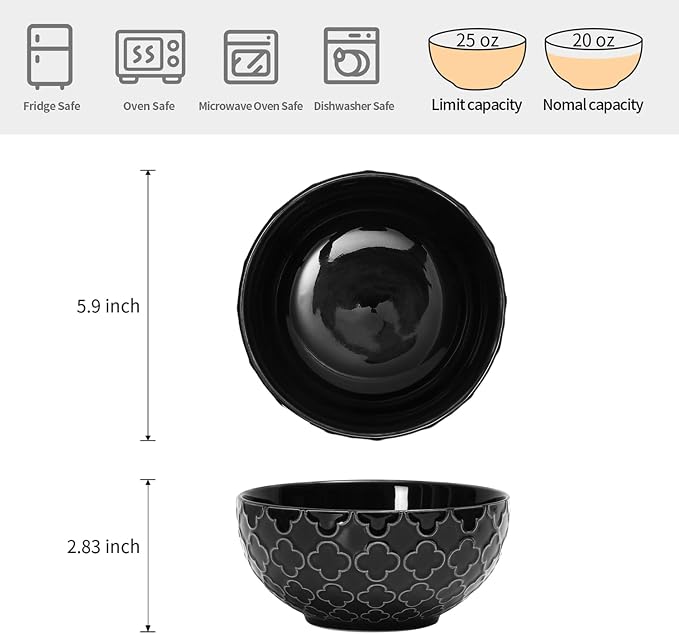 Sureasy 25oz Ceramic Cereal Bowls Set of 4, 5.9 Inch Deep Soup Bowls - Image 3