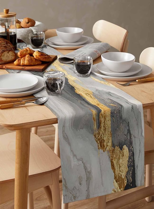 Grey Ombre Marble Table Runners 70 Inches Long, Abstract Art Kitchen Dining - Image 3