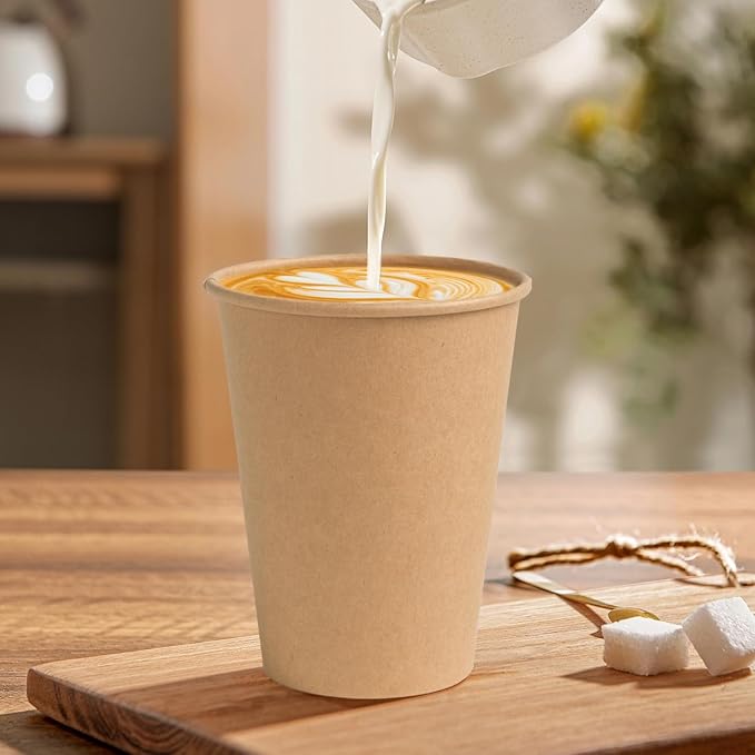 BYSNOW 300 Pack 12 oz Kraft Paper Cups, Disposable Coffee Hot Water Cups | - Image 3
