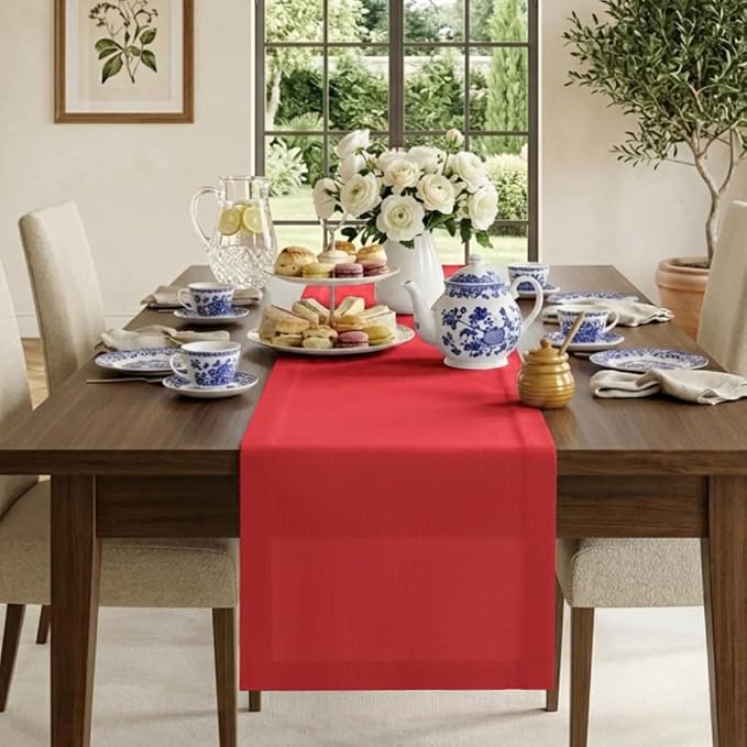 Classic Linen™ by D'Moksha Racing Red Table Runner 72 Inches Long, 100% Pure by DMokshaHomes