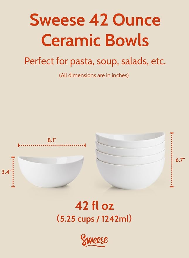 Sweese 42oz Porcelain Serving Bowls - Image 2