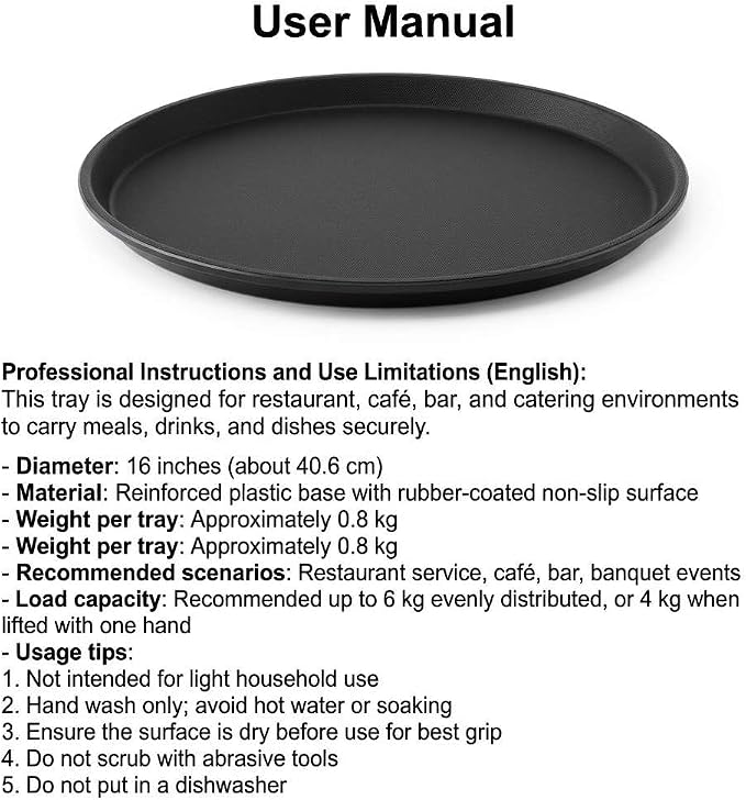 QWORK 16-Inch Round Non-Slip Serving Trays – 4 Pack Rubber Surface Plastic Tray - Image 2