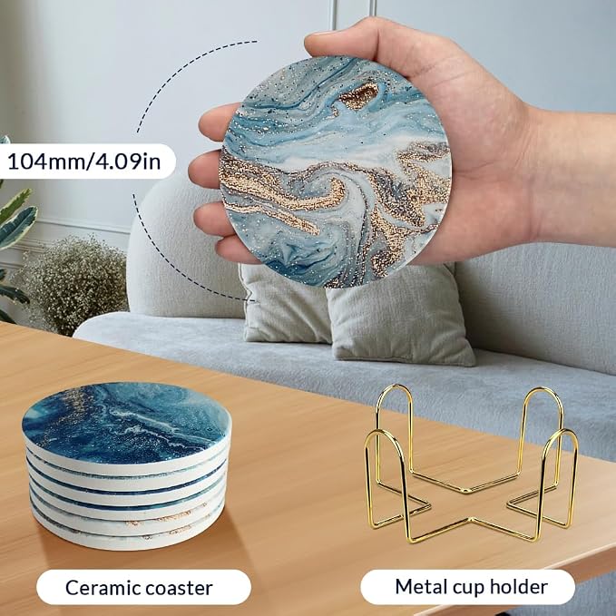 Ceramic Coasters Set of 6, Marble-Textured Design - Image 2