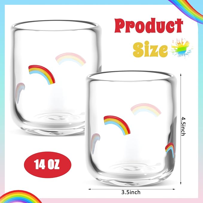 SiliFine 2 Pcs Icon Juice Glasses - 14oz Colorful Rainbow Stemless Wine - Image 3