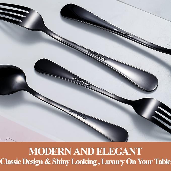 50 Pcs Black Silverware Set for 10, Food Grade Stainless Steel Flatware Set - Image 5