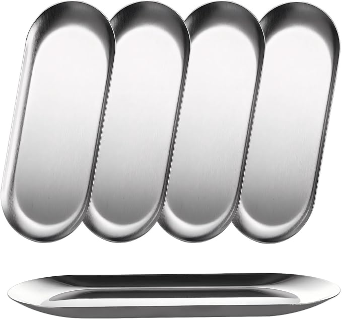 5PCS Stainless Steel Serving Tray Set Silver Platters by AKOLAFE