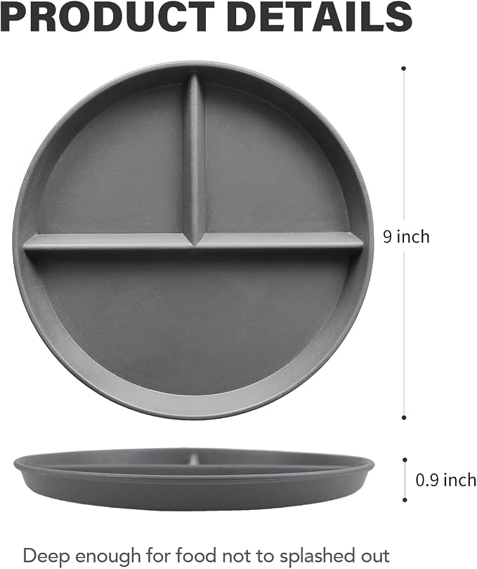 9 Inch 4PCS Unbreakable Portion Control Plates, Divided Plates - Image 2