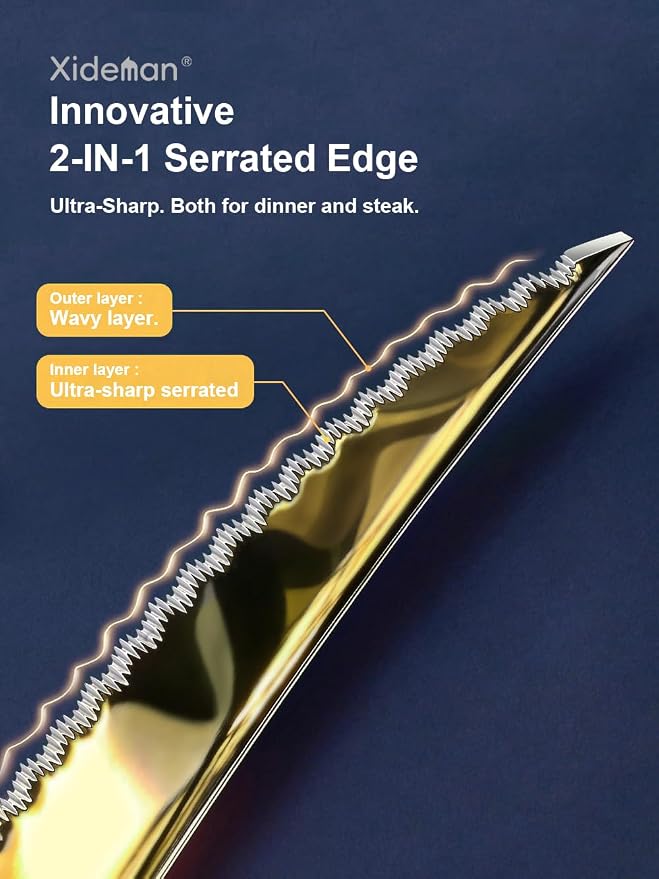Xideman® 16-Pc Champagne Gold Hammered 18/10 Stainless Steel Silverware Set | - Image 3
