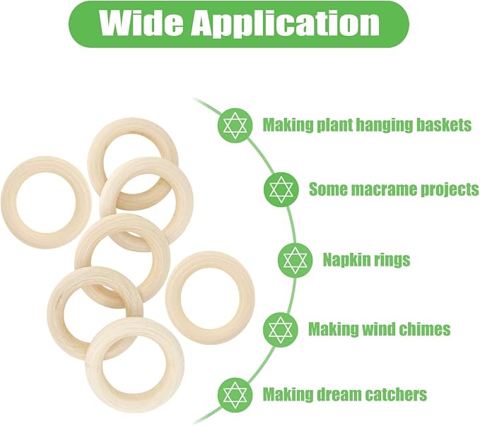 20PCS Natural Wood Rings for Crafts, Macrame Rings for DIY, Wooden Rings - Image 2