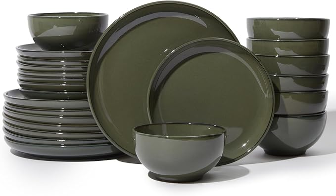 24 Piece Dinnerware Set for 8, Santorini Mist Terracotta Plates and Bowls Sets by Pokini