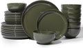 24 Piece Dinnerware Set for 8, Santorini Mist Terracotta Plates and Bowls Sets by Pokini