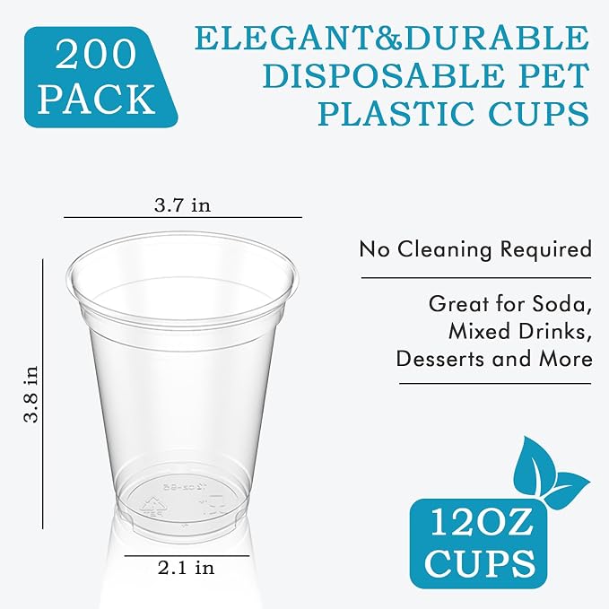 Turbo Bee 200 Pack 12 OZ Clear Plastic Cups, Disposable Crystal Plastic Party - Image 6