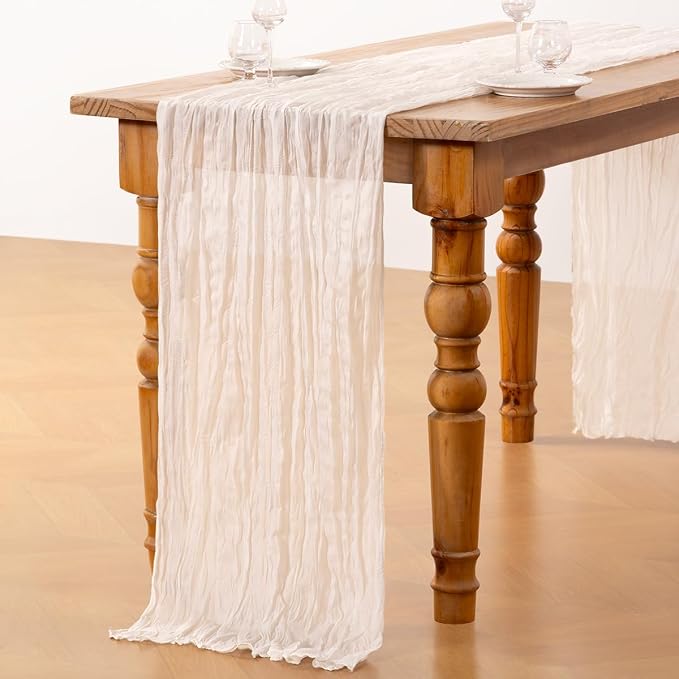 DeZerlor Ivory White Cheesecloth Table Runner 2 Pack Summer Table Runners Boho - Image 4