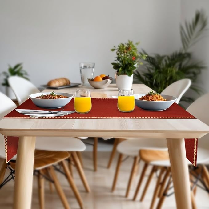 Folkulture Fall Table Runner 72 Inches Long | Burnt Orange Rick Rack | Table - Image 2