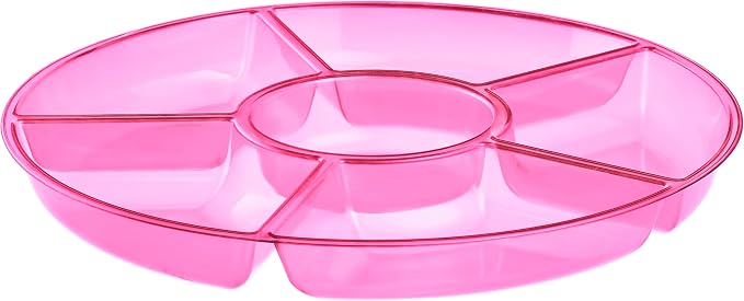 Plasticpro 6 Sectional Round Plastic Serving Tray/Platters Pink Pack of 8 - Image 9