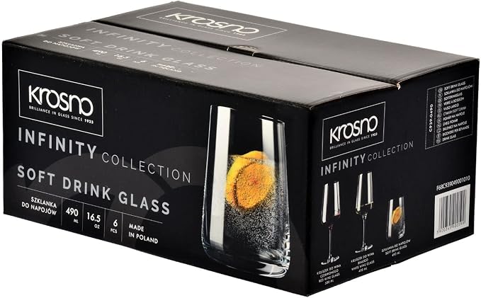 Krosno Infinity Drinking Glasses Set of 6 – 16.6 oz Water Juice Glasses - Image 8