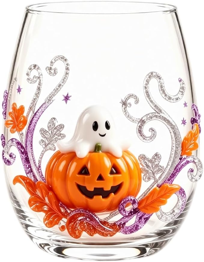 Halloween Printed Glass Cup, Ghost Pumpkin Themed Handleless Drinking Tumbler by Unknown