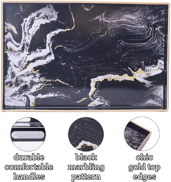 Black Decorative Tray, Plastic Rectangle Serving Tray - Image 4