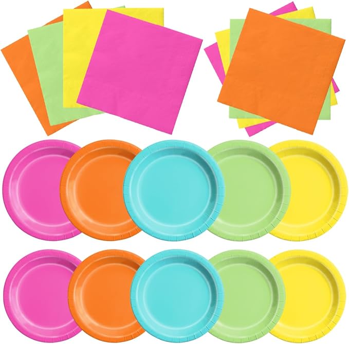 CMUSKO 60pcs Tropical Plates and Napkins by CMUSKO