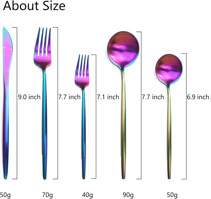 JASHII Luxury 18/10 Rainbow Flatware Silverware Set 304 Stainless Steel - Image 3
