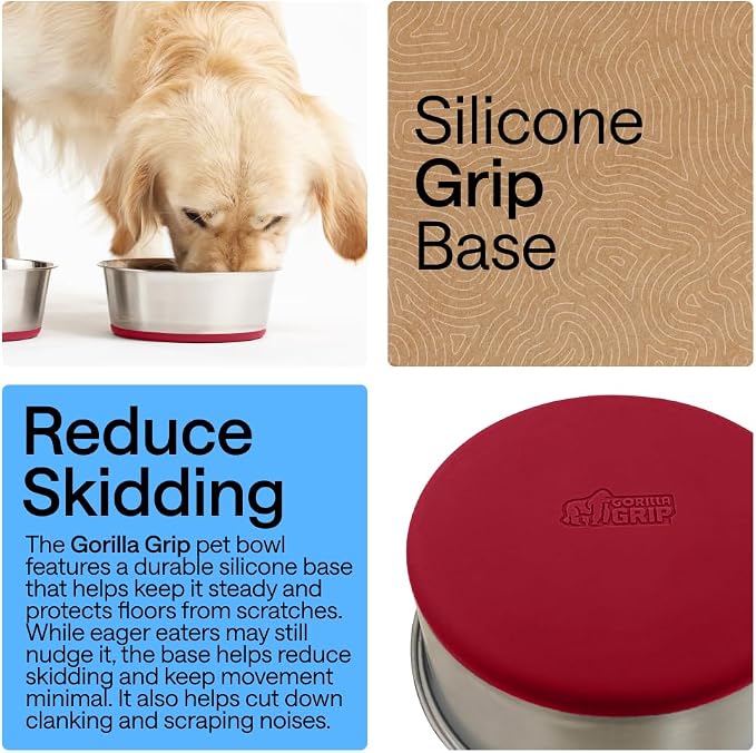 GORILLA GRIP Dog Bowl, Holds 6 Cups, Food Grade 304 Stainless Steel Food and - Image 3