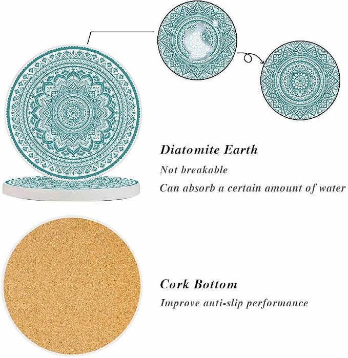oFloral Teal Mandala Flower Coasters - Image 4