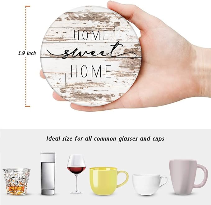 Vintage Farmhouse Coasters for Drinks, Ceramic Stone Vintage Farmhouse - Image 2