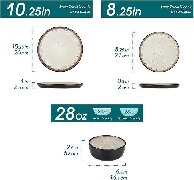 vancasso Plates and Bowls Sets, Ceramic Dinnerware Sets Stoneware Kitchen - Image 3