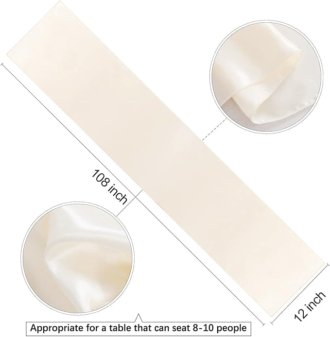 Ivory Satin Table Runners 10 Pack 12x108 inch Silk Smooth Fabric | Bright Satin - Image 4