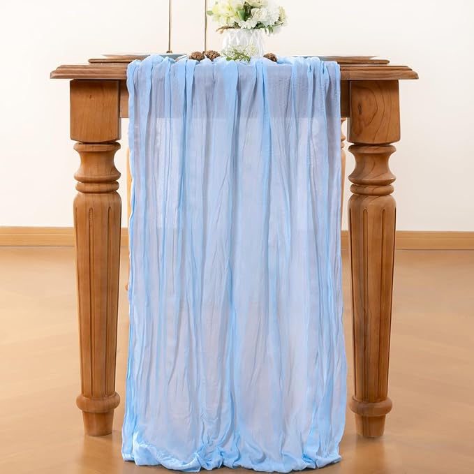 Baby Blue Cheesecloth Table Runner 120 Inches 10 Ft Gauze Table Runner | Summer - Image 2