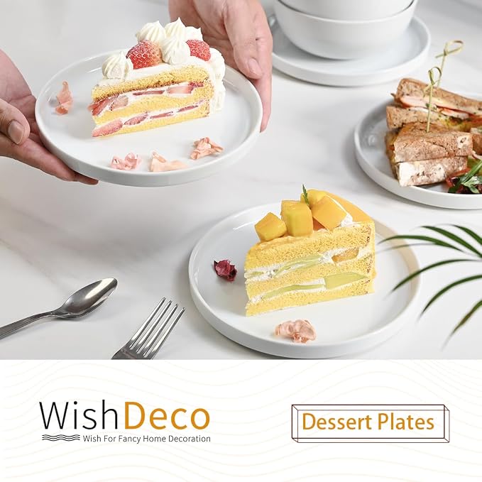 Ceramic Appetizer Plates Set of 6, Small Dessert Plates 7 inch, Porcelain - Image 2