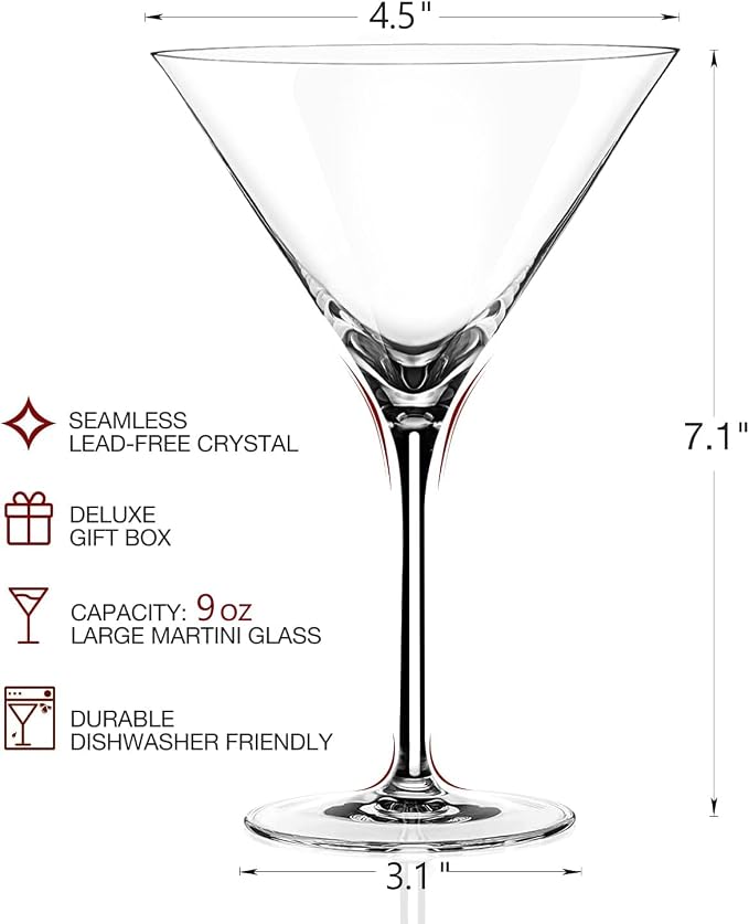 Martini Glasses Set of 4, 9oz Coupe Cocktail Glasses - Image 5