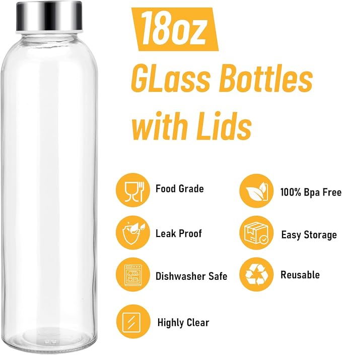 Sursip 18oz Glass Water Bottle Set of 6 - Image 3