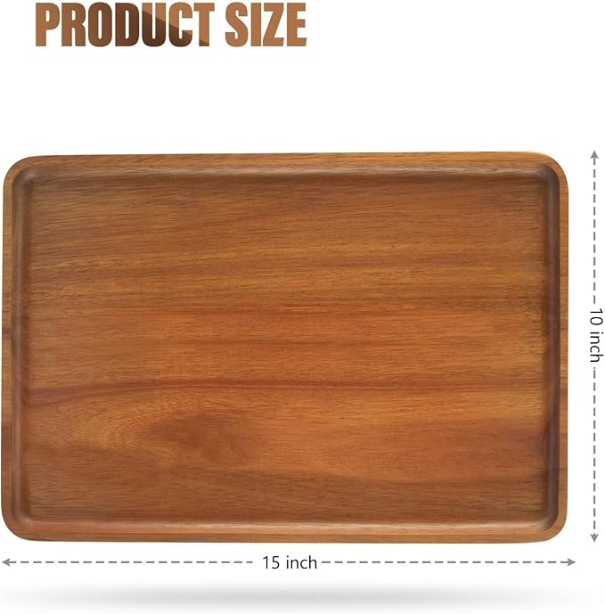 2pcs 15"x10" Solid Acacia Wood Serving Trays Rectangular Wooden Serving - Image 2
