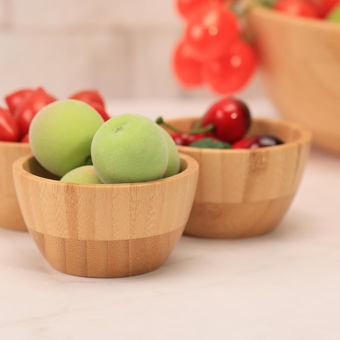 Bamboo Wooden Bowls Set of 6, 3 Inch Small Serving Bowls - Image 5