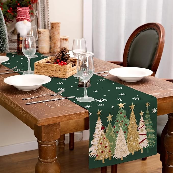 Christmas Table Runner 13x60 Inch, Xmas Trees Snowflakes Holiday Decorative - Image 9