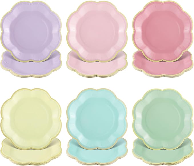 60 Pcs Pastel Paper Plates, 7 Inch Scalloped Dessert Plates by NatNarr