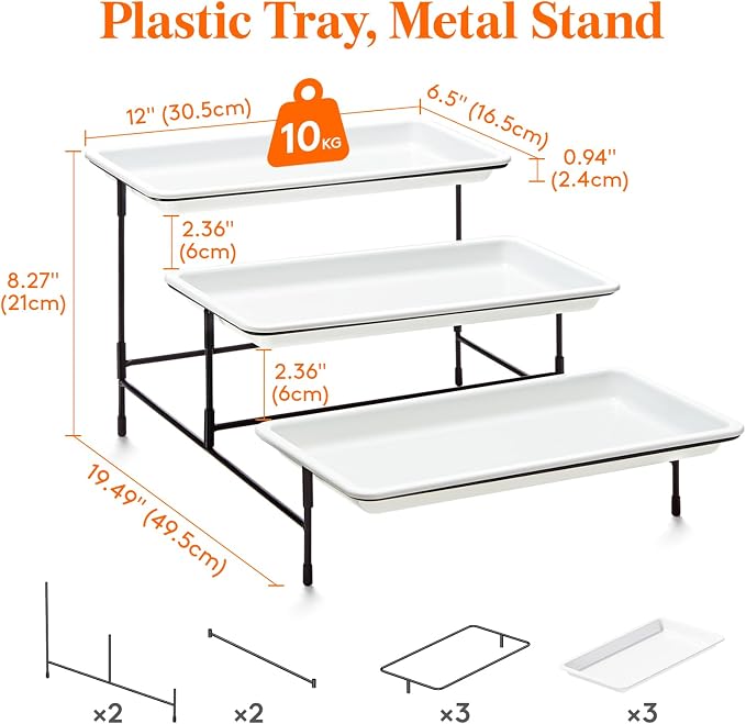 Lifewit 3 Tier Serving Tray, 30 x 17 cm/12 x 6.5" White Plastic Tiered Food - Image 3