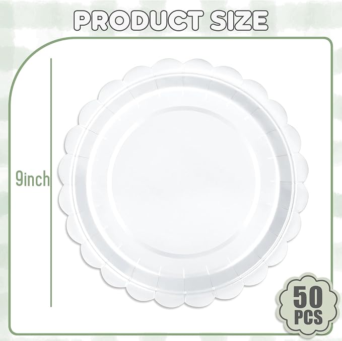 50 Pcs White Paper Plates 9 Inch Scalloped Dessert Plates - Image 2