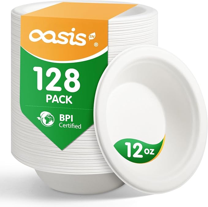 12 oz 128-Pack Compostable Soup Bowls, Disposable Paper Bowls by SustainableSolutions