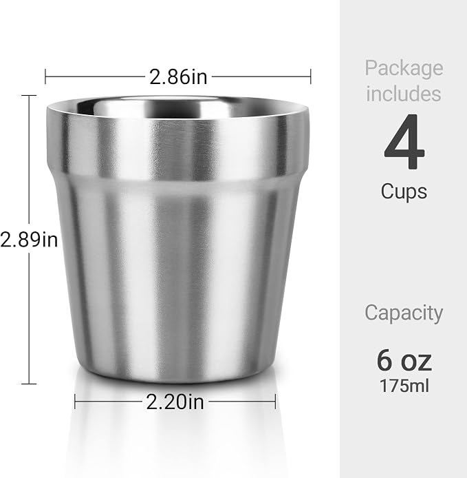 Beasea Mini Stainless Steel Cups, 6 oz Set of 4 Metal Drinking Cups, Stackable - Image 3
