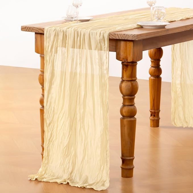 DeZerlor Beige Cheesecloth Table Runner 1 Pack Summer Boho Runner | 120Inches - Image 6