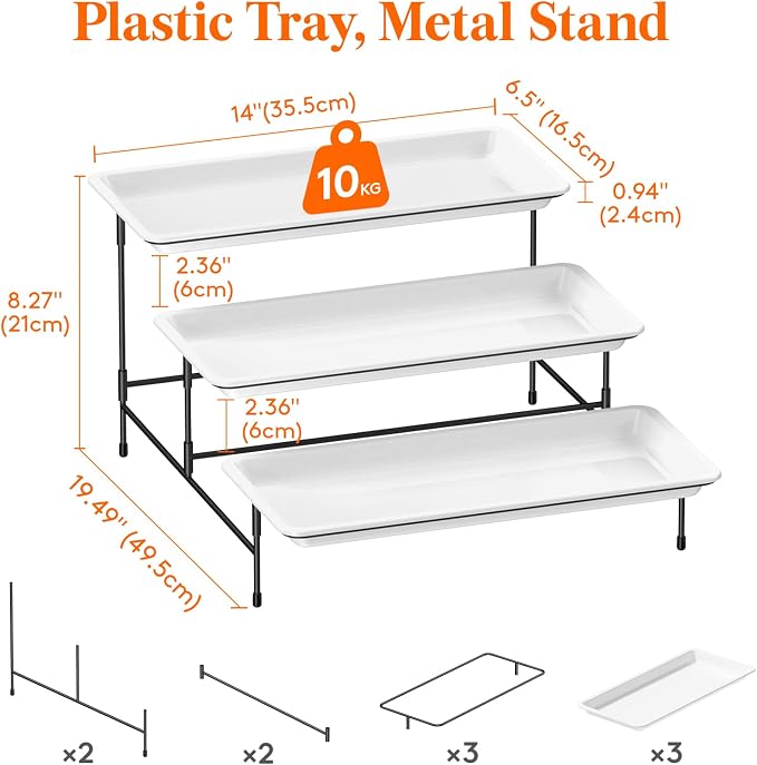 Lifewit 3 Tier Serving Tray, 36 x 17 cm/14 x 6.5" White Plastic Tiered Food - Image 2