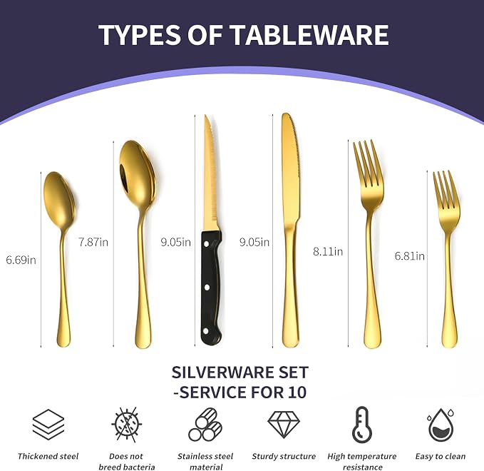 60-Piece Gold Silverware Set - Image 3