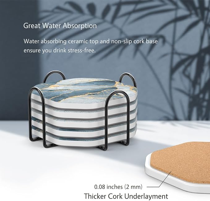 UMIRRO Absorbent Ceramic Stone Coasters Set of 6 - Image 5